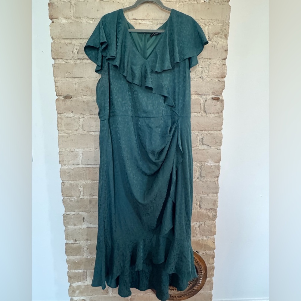Lane Bryant Ruffled Illusion-Wrap Teal Dress